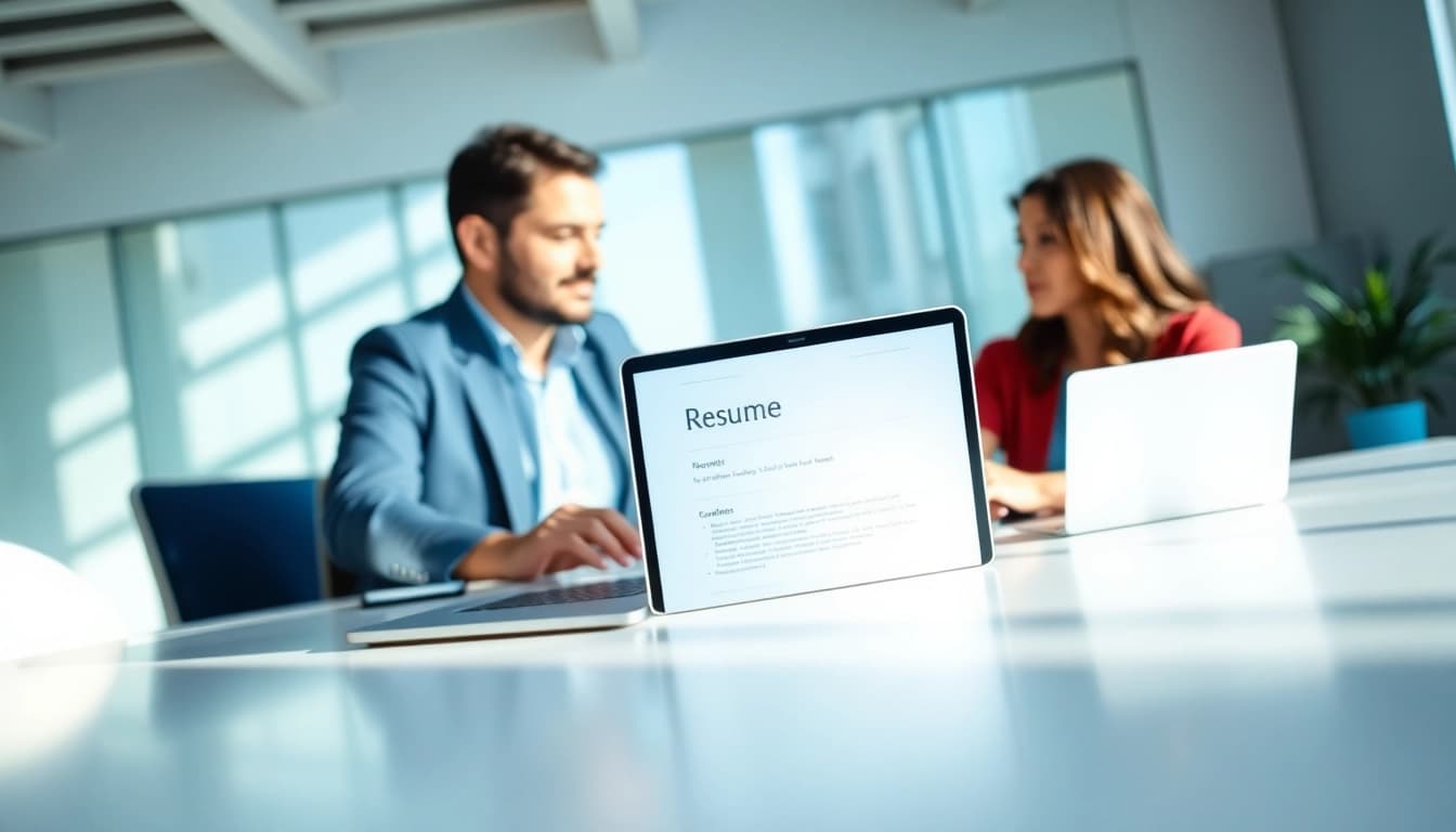 Client receiving professional assistance in resume writing near me, showcasing a modern office atmosphere.