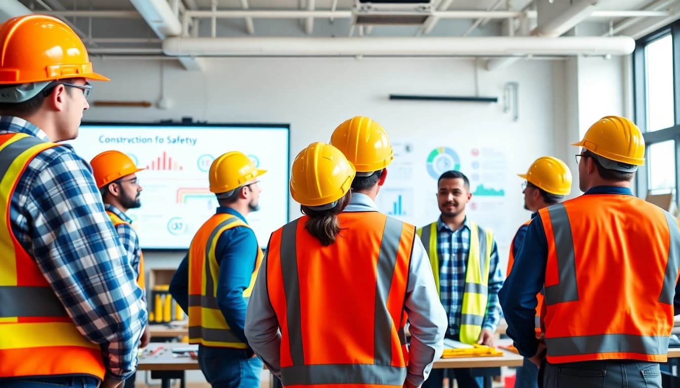 Workers actively participating in construction safety training, highlighting essential safety practices.
