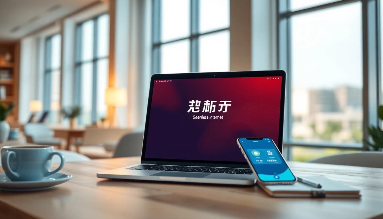 快连下载 interface on a laptop, showcasing seamless internet connectivity in a modern workspace.