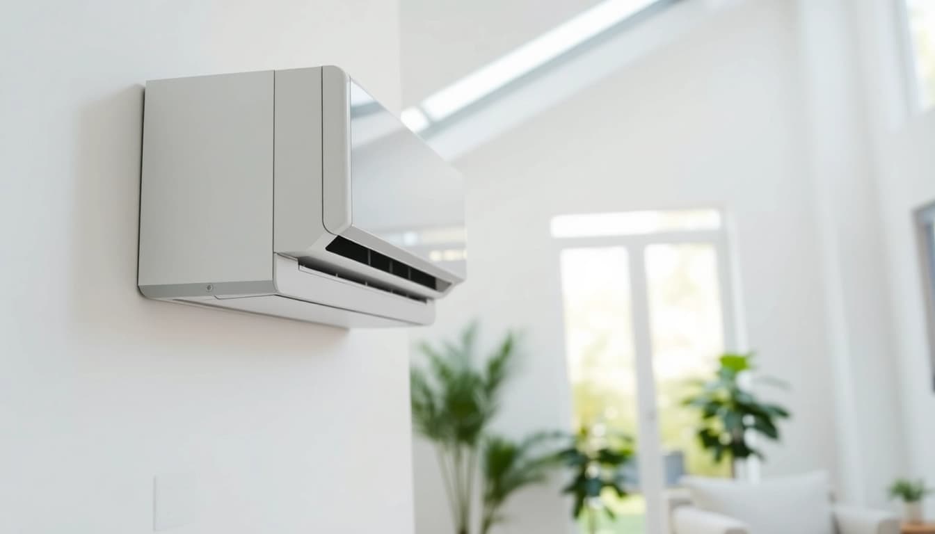 Showcasing a mitsubishi mini split ac unit installed in a modern living room.