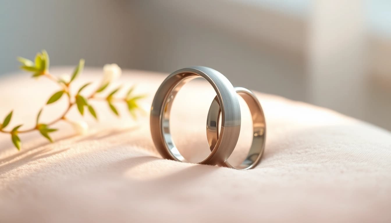 Admire the unique tungsten wedding bands highlighting their elegant design and shine.