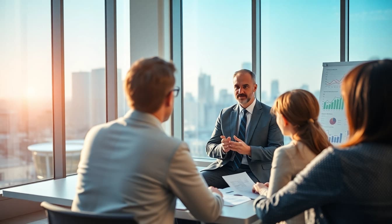 Engaging financial advisor Suffolk va providing expert guidance to clients in a modern office.