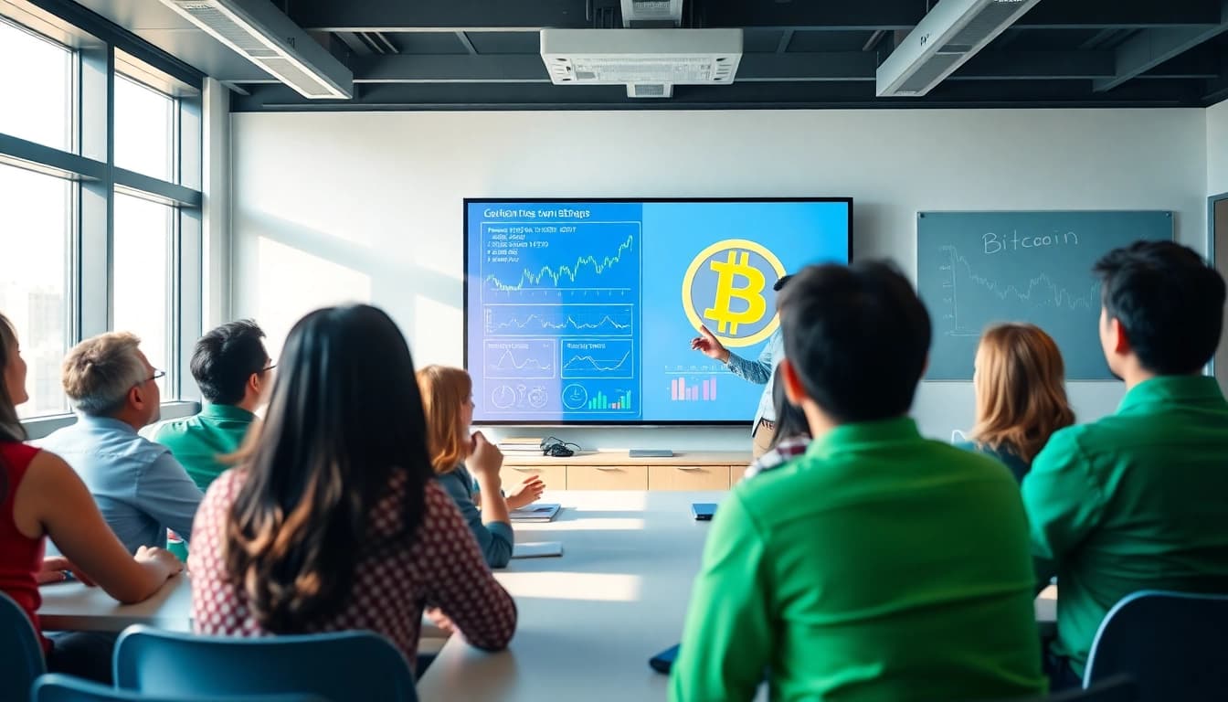 Comprendre bitcoin à travers une leçon dynamique dans une salle de classe moderne.