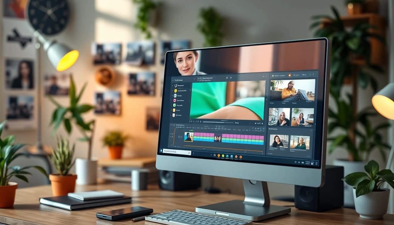 Transform videos effortlessly with SRT Generator interface in a bright editing room.