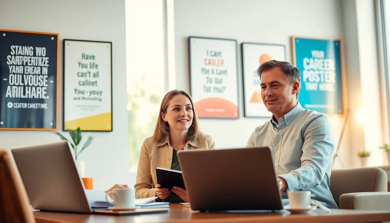 Engaging session on career coaching between a client and a professional coach in a modern office.