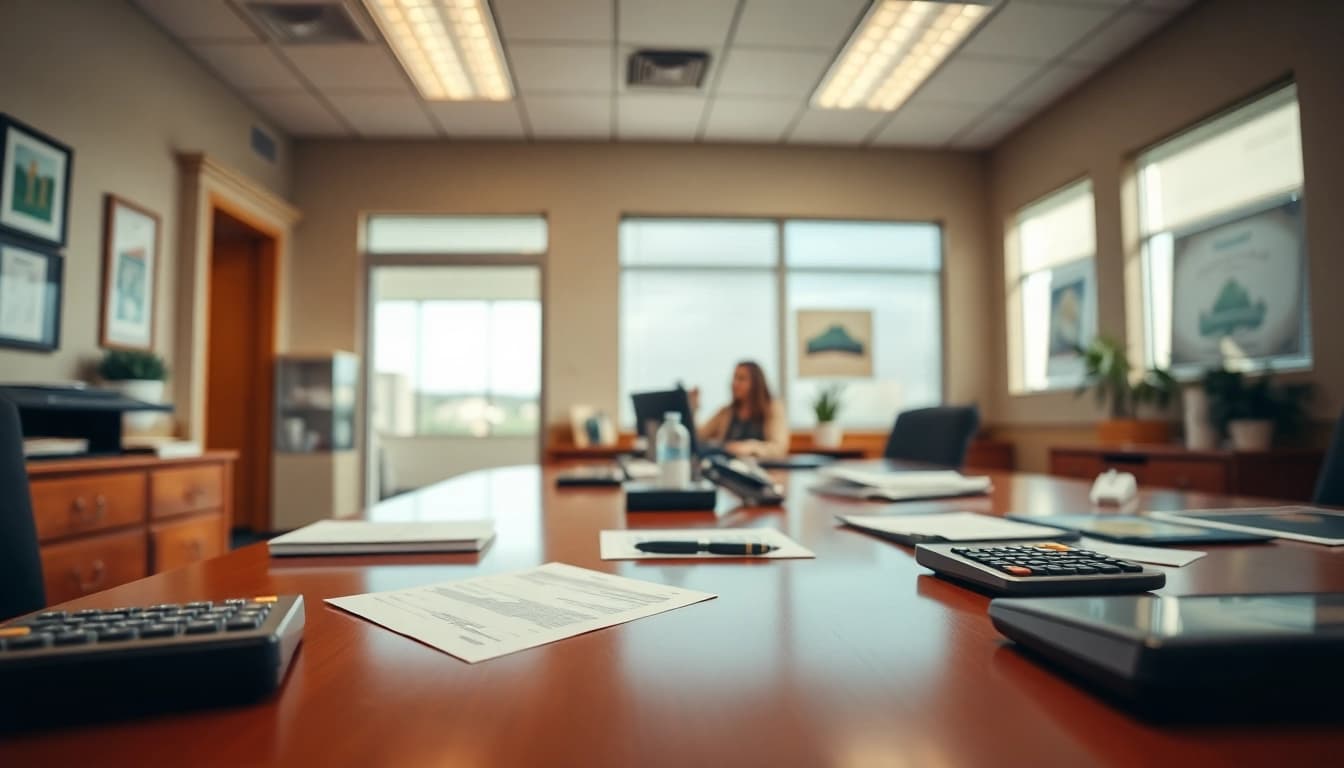 Engaging tax preparation office emphasizing organization and professionalism in the workspace.