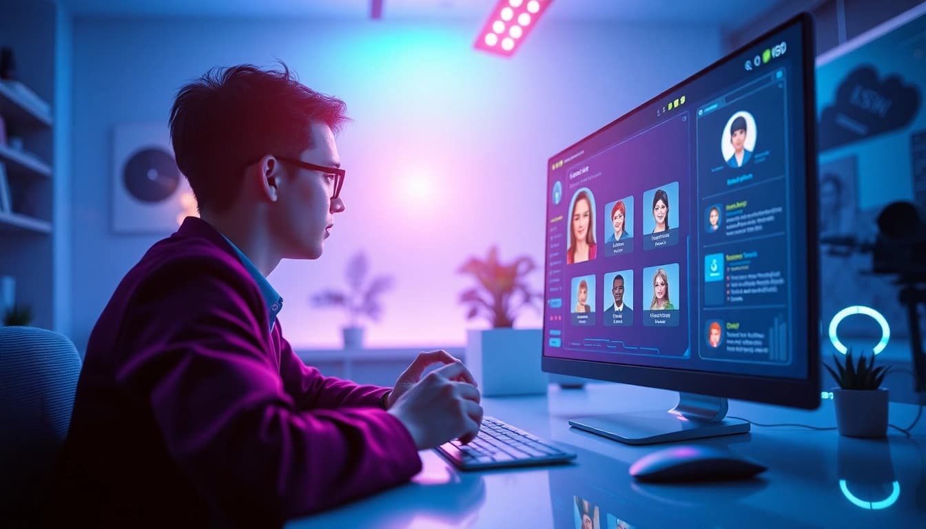 Engaging interaction with character AI NSFW in a futuristic digital workspace.