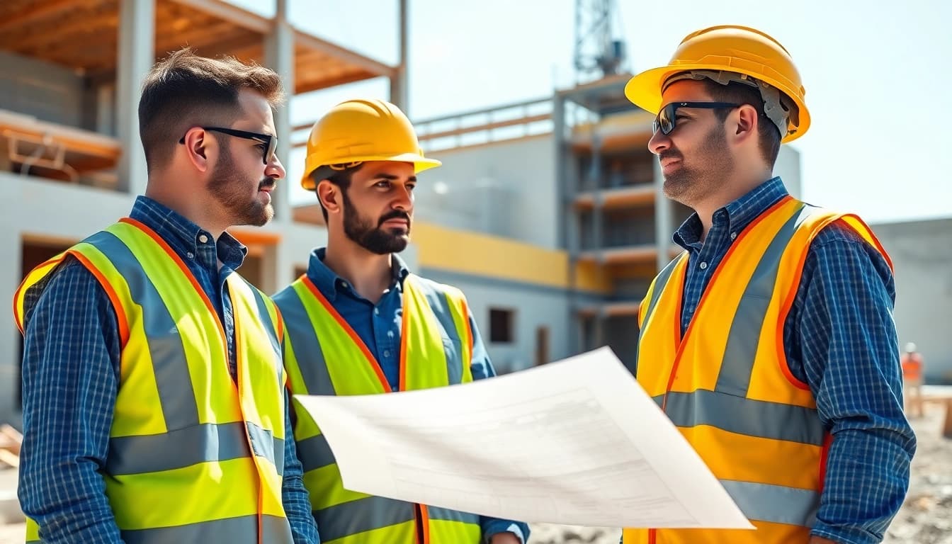 Engaged construction association south carolina professionals collaborating on-site.