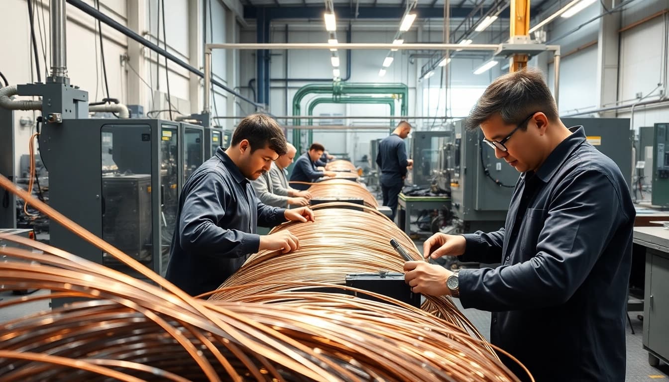 Flexible Wire Manufacturer showcasing advanced machinery and skilled labor in action.