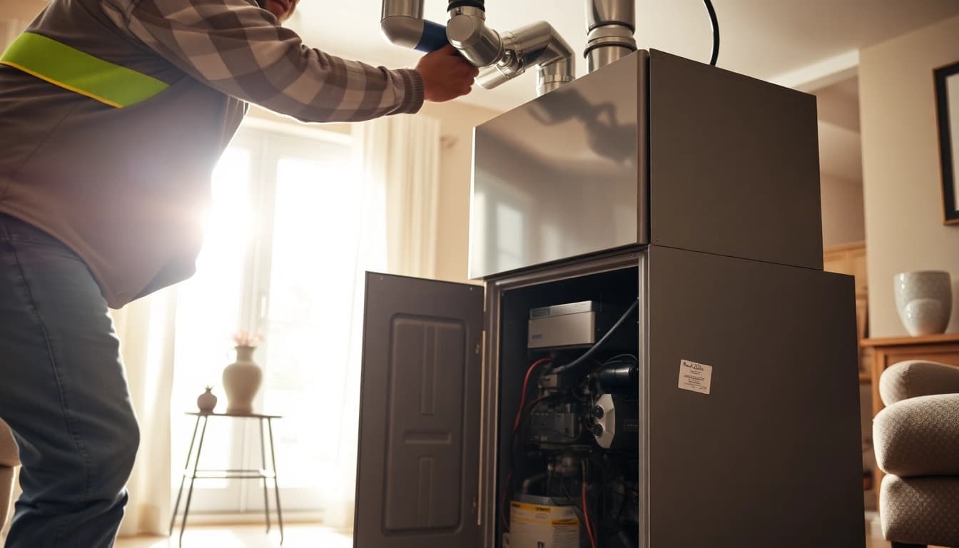 Technician executing furnace installation st. paul in a bright, cozy living room.