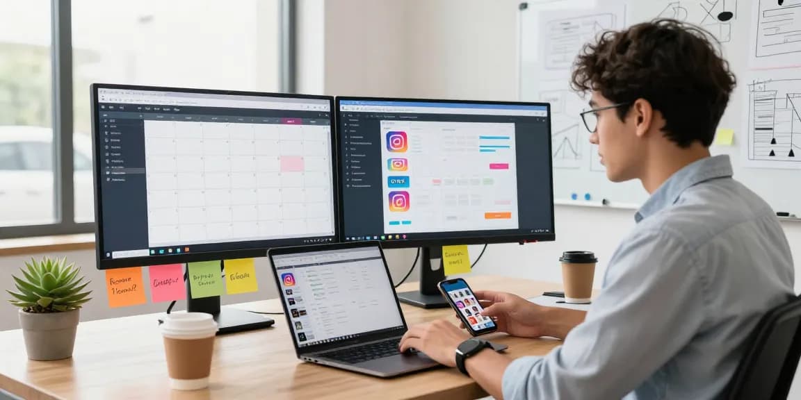 Boost your Instagram presence by acheter des likes Instagram pas cher with effective social media strategies in a vibrant marketing workspace.