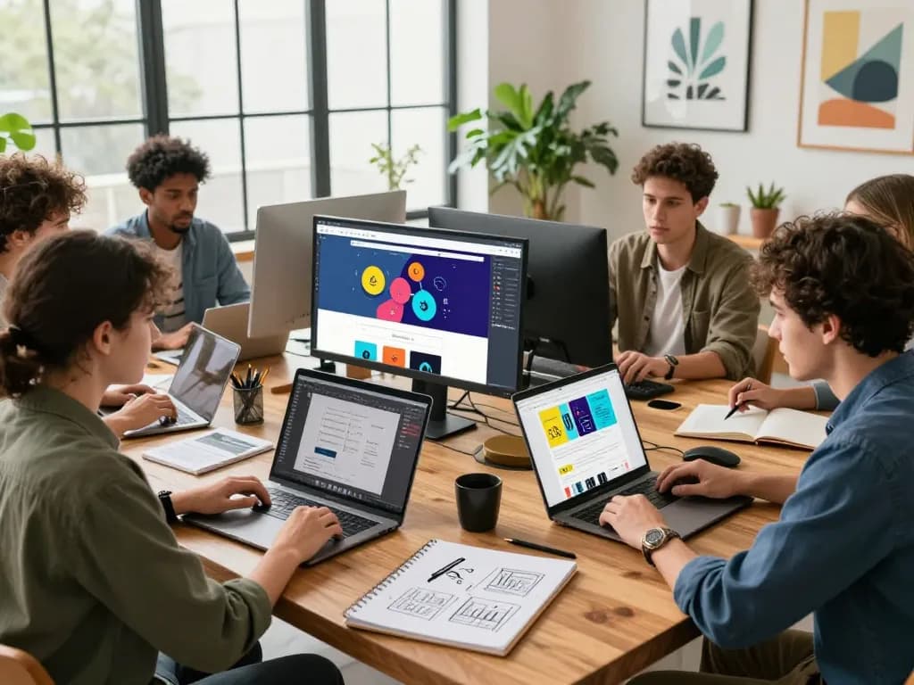 Collaborative freelance web design team in modern studio enhancing website designer near me services.