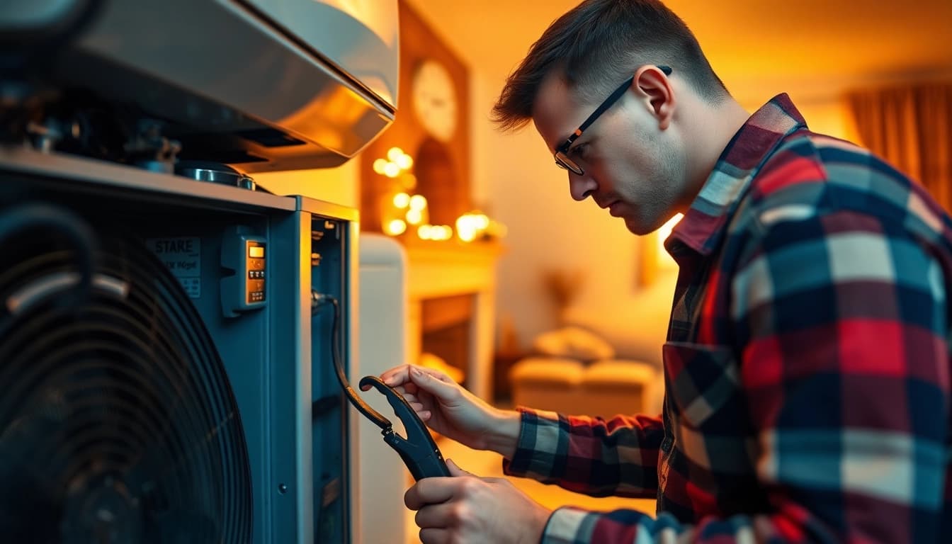 Expert in heating repair Bedford NY conducting diagnostic work on a home heating system
