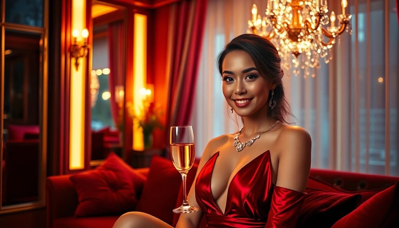 Singapore escort radiating charm and elegance in luxurious setting.