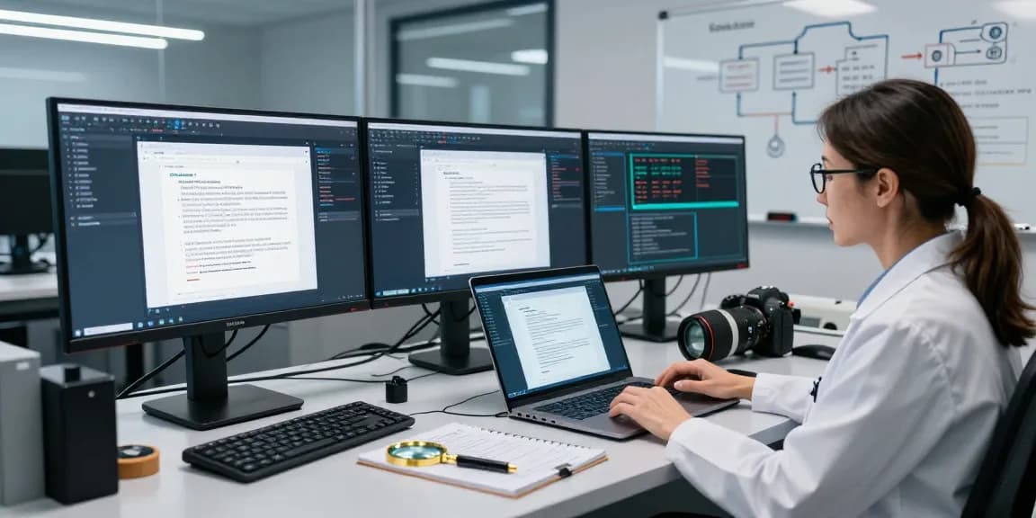 Detect fraud in PDF documents through advanced AI analysis in a tech lab setting.