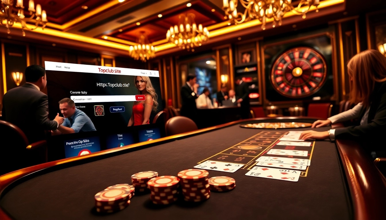 Engaged players enjoying a thrilling game at https://topclub.site/ casino with vibrant poker chips.