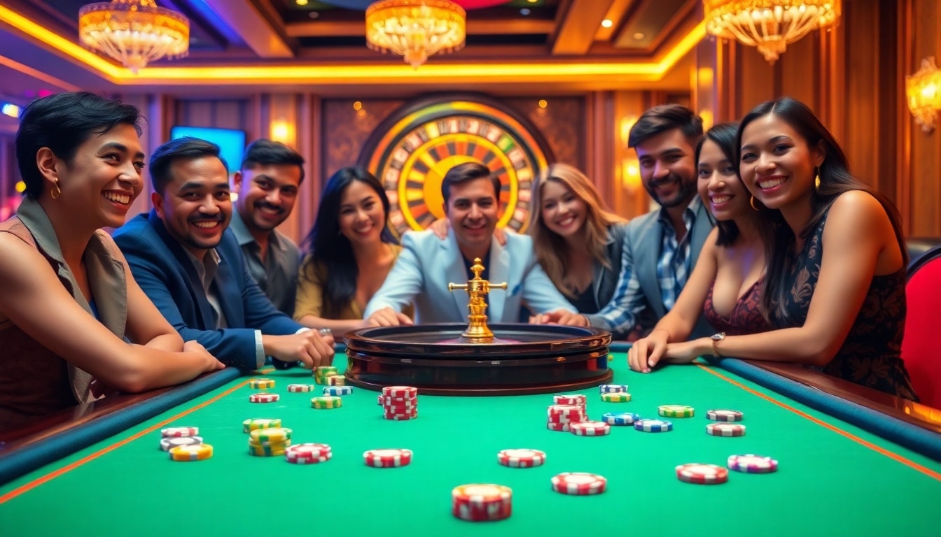 Players enjoying a GG88 gaming session at a vibrant casino table, embodying excitement and strategy.