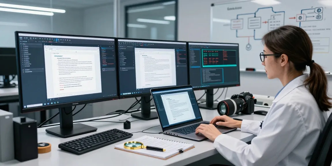 Detect fraud in PDF documents through advanced AI analysis in a tech lab setting.