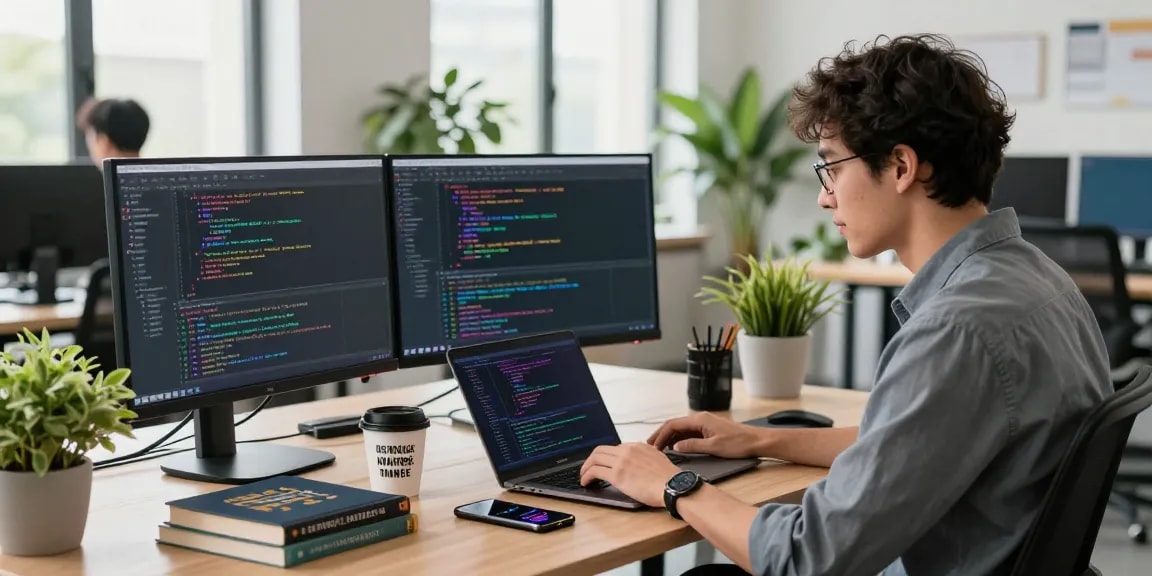 Explore a modern software development workspace featuring coding activities and technology, essential for 纸飞机中文版官网 users.