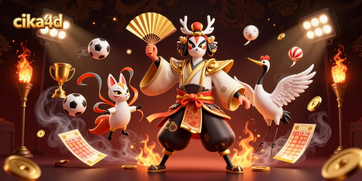 Bet on game outcomes with cika4d, featuring a vibrant illustration of key characters and lively sports elements.