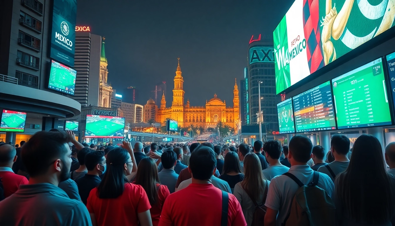 Engaging scene of best sports betting sites for Mexico with enthusiastic fans analyzing odds.