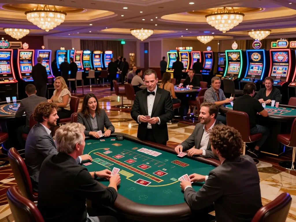 Players enjoying a thrilling blackjack game at TR88 casino, showing dealer and lively atmosphere