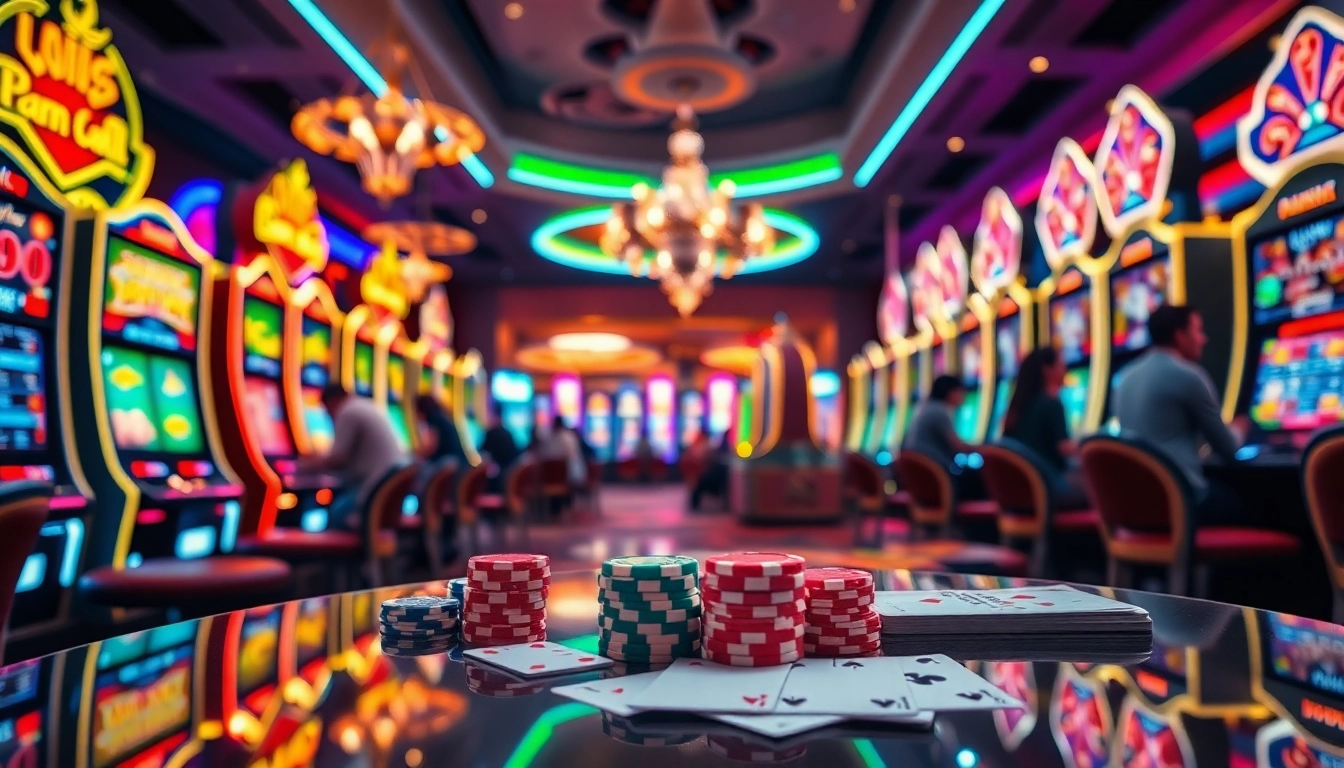 Players enjoying idn slot machines in a luxurious casino atmosphere