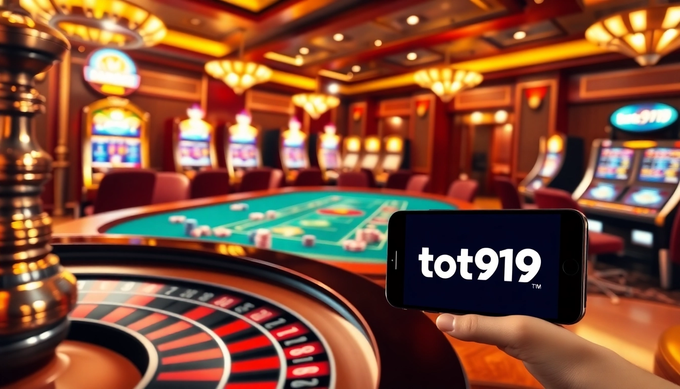 Experience the thrill of winning with toto919 in a vibrant casino setting filled with poker chips and slot machines.
