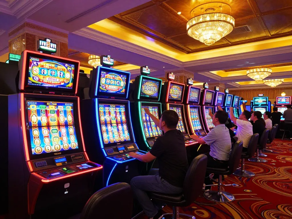 Experience the thrill of okwin with vibrant slot machines lighting up the casino atmosphere.