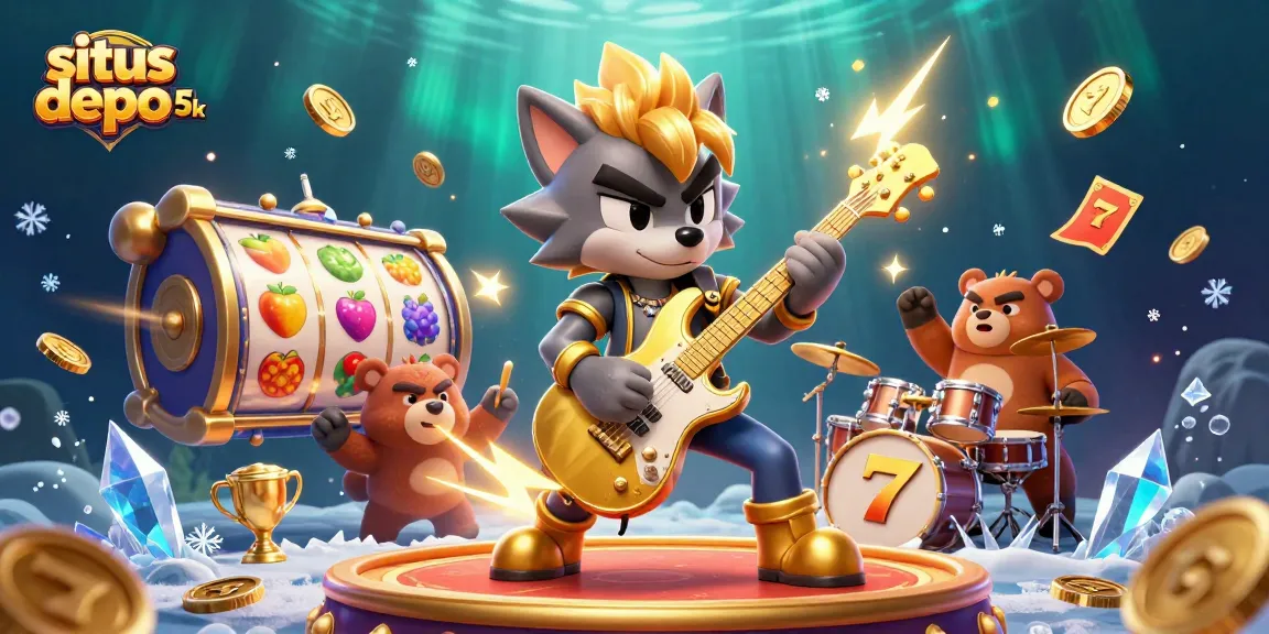 Experience thrilling slots gameplay with situs depo 5k in this dynamic 3D casino illustration featuring action-packed characters.
