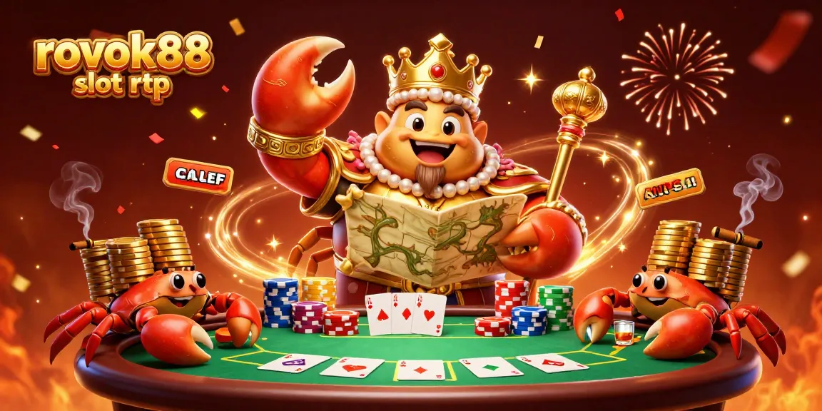 Capture the excitement of rokok88 slot rtp as the golden crab emperor rules a vibrant casino scene.