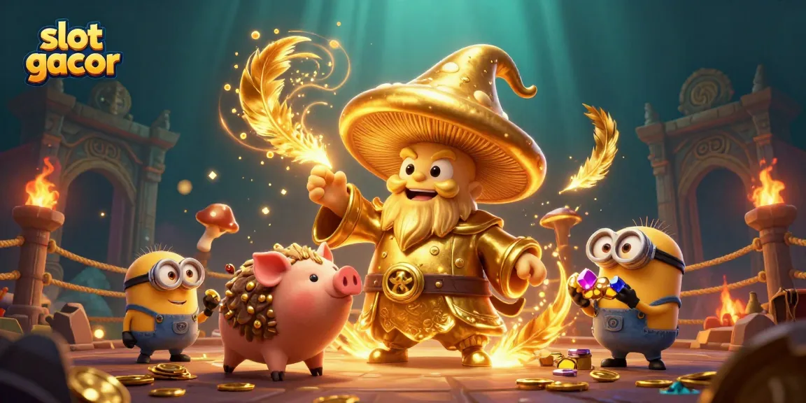 Menangkan slot gacor dengan ilustrasi magis, raja jamur emas dan harta berkilauan.