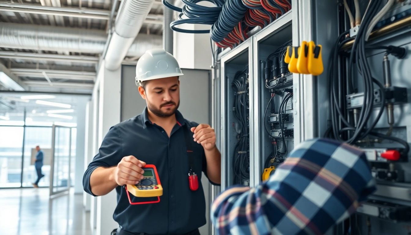 Edmonton electrical maintenance by a skilled electrician inspecting electrical panels.