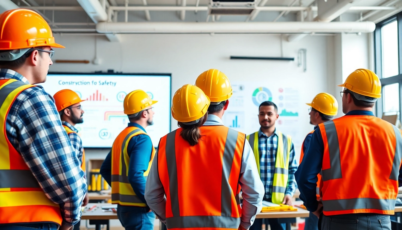 Workers actively participating in construction safety training, highlighting essential safety practices.