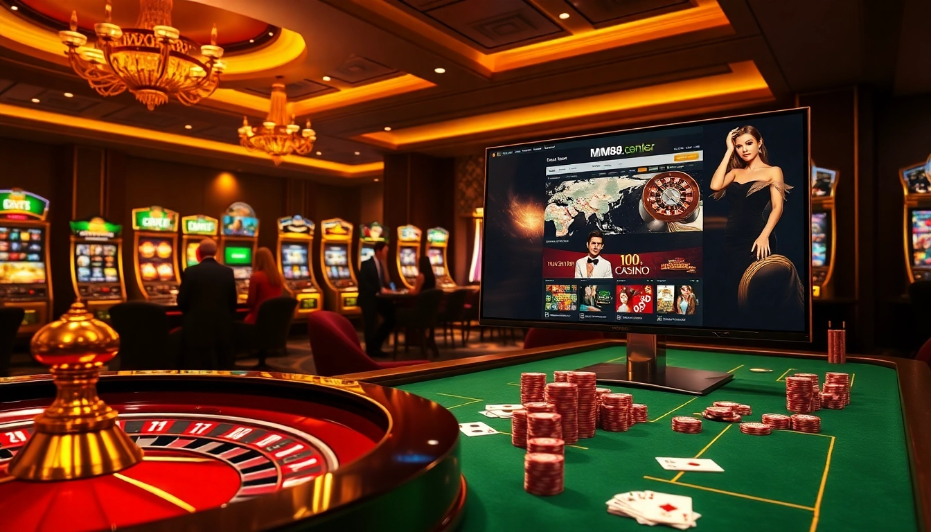 Experience the excitement of online gambling at http://mm88.center/ with luxurious casino tables and vibrant slot machines.