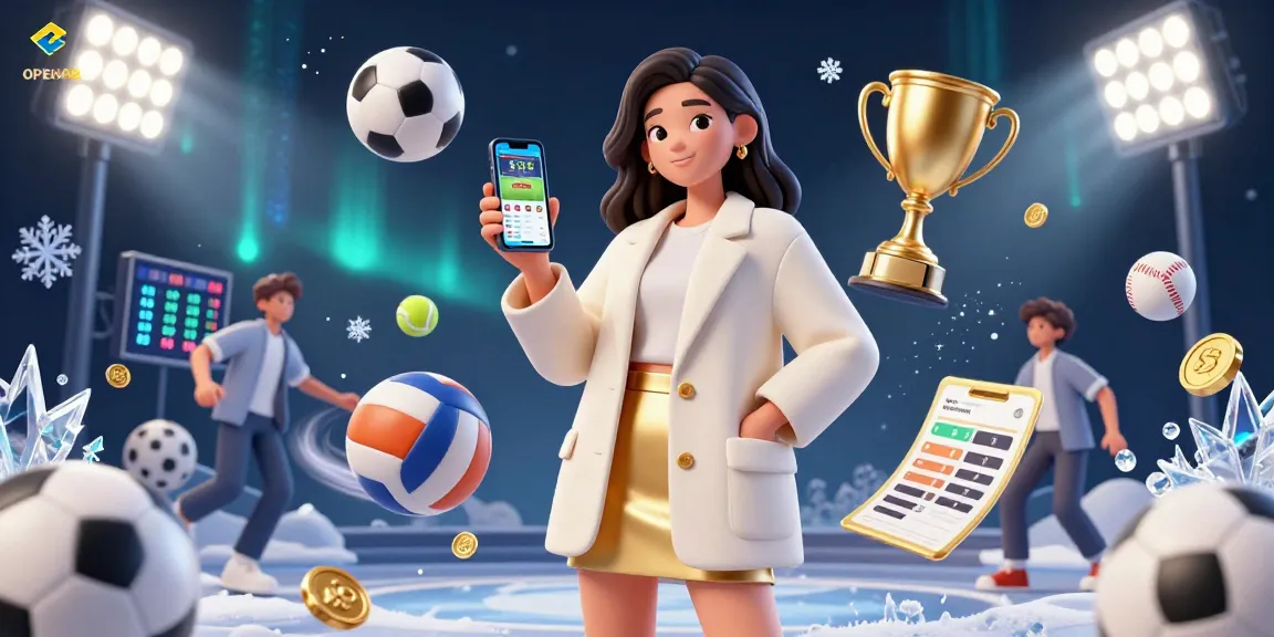 Bet on OPEN88 with a friendly Asian woman showcasing a sports betting app amid dynamic gaming elements.