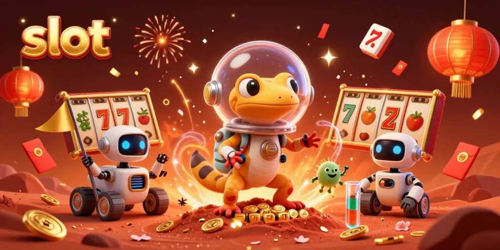 Experience thrilling slot adventures in a Martian casino with vibrant visuals and engaging elements.