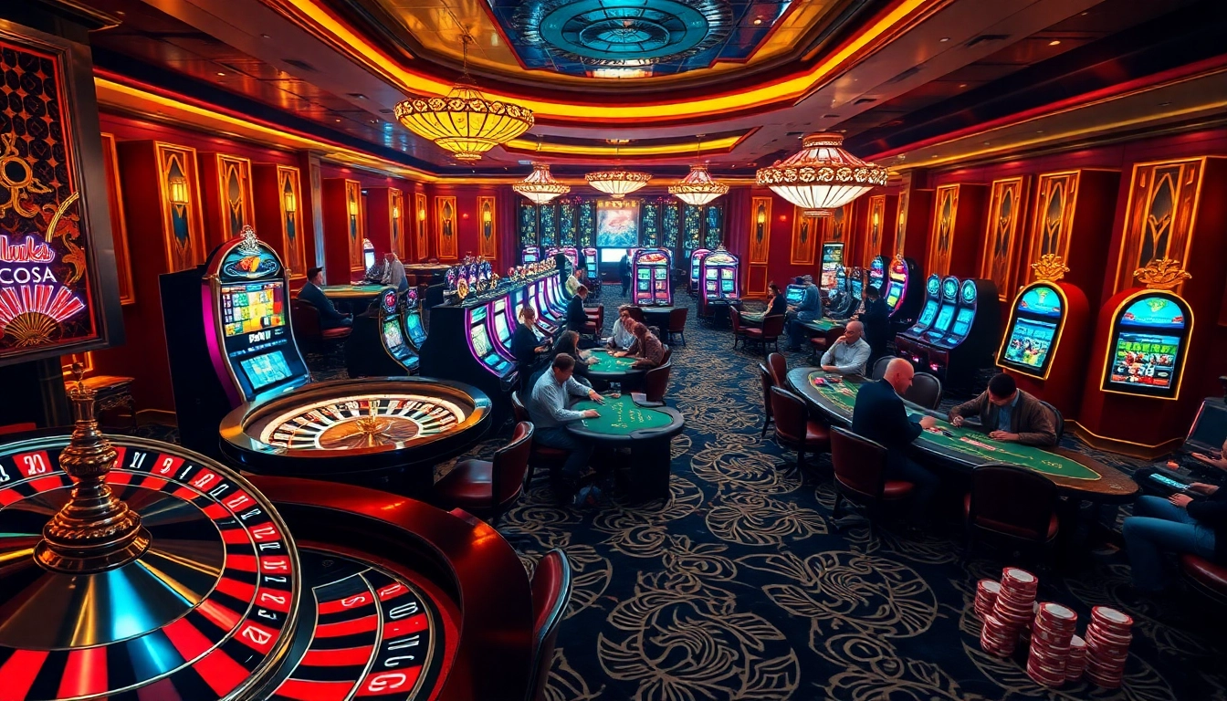 Exciting gambling scene showcasing vibrant casino tables and players at https://255bett.com.br.