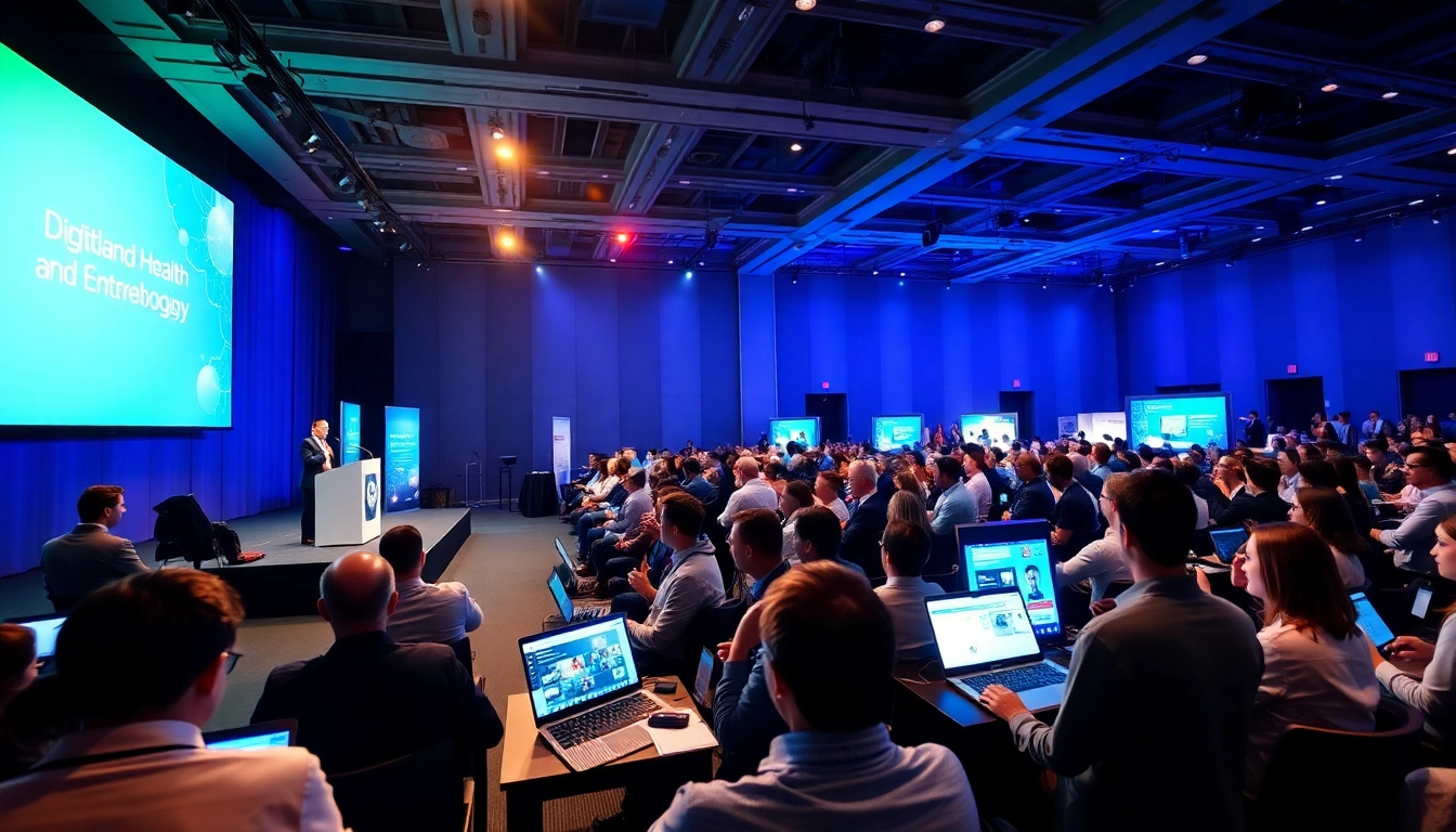 Engaged audience at a digital health and enterprise technology conference sharing innovative ideas.
