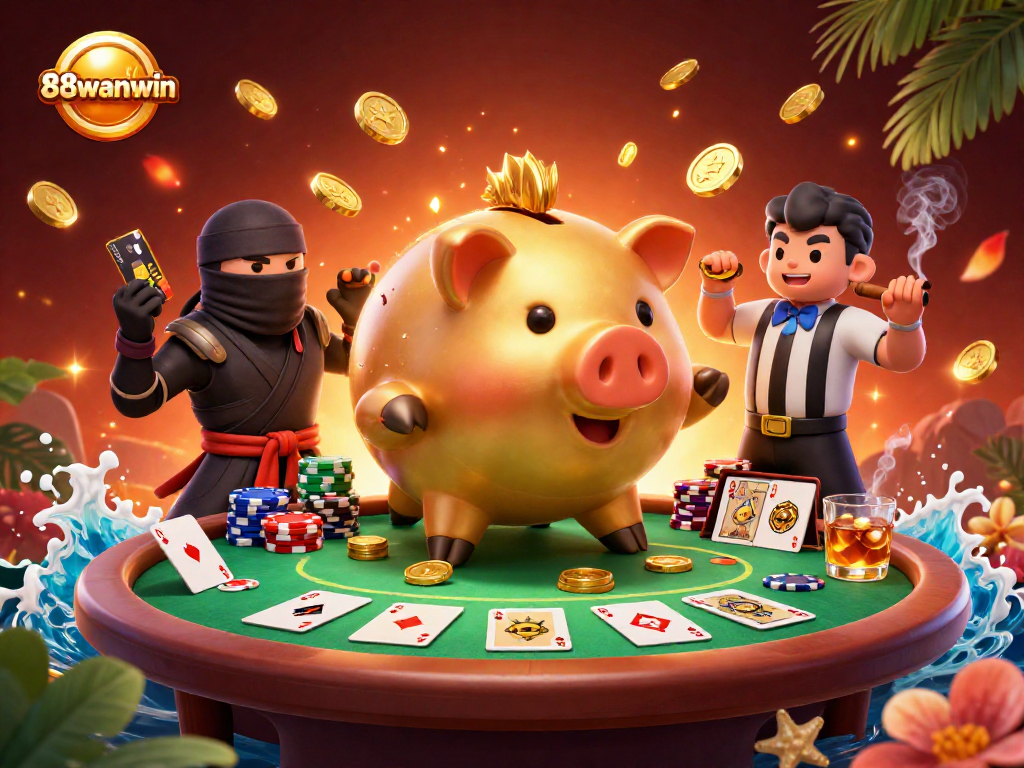 Experience exciting gameplay at 88wanwin with a vibrant poker scene and dynamic characters showcasing thrilling casino action.