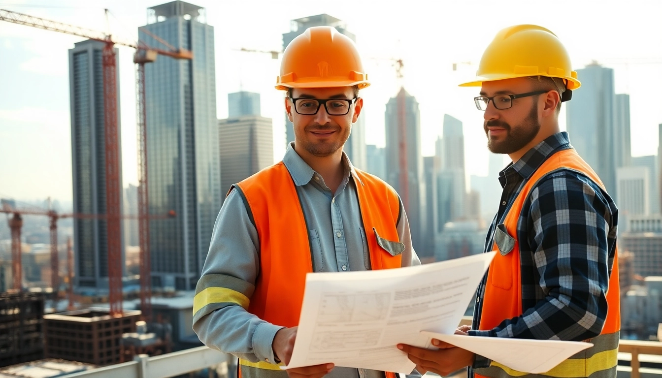 New York City Construction Manager actively overseeing a building project amidst city skyline.
