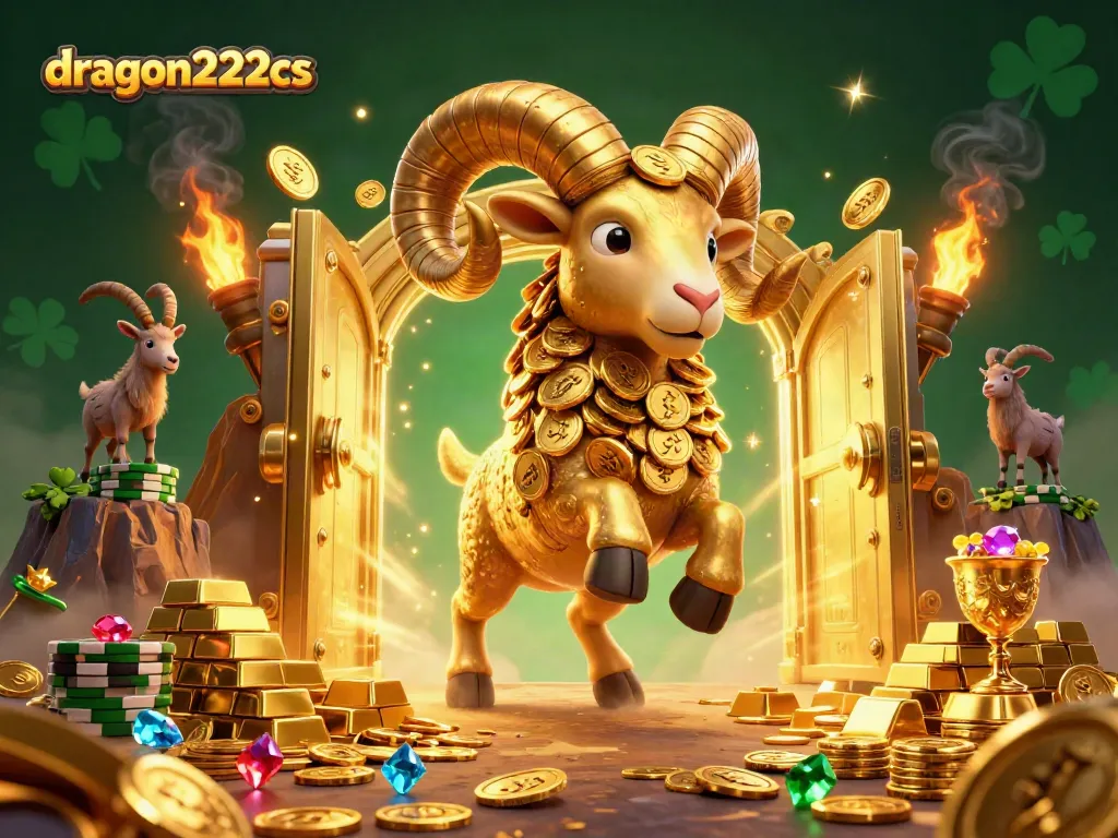 Engage in thrilling slots action with dragon222cs showcasing a golden ram amidst cascading treasures.