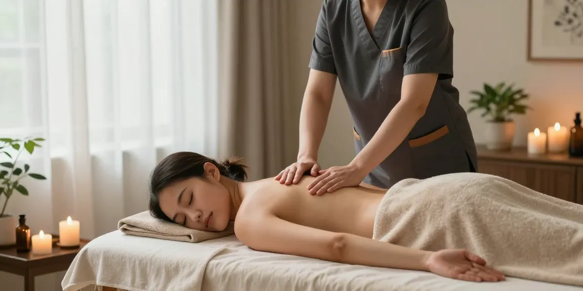일산출장마사지로 편안함을 주는 마사지 치료사와 고객의 장면
