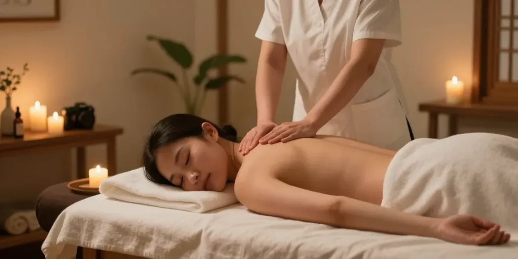 Relaxing 안양출장마사지 session in a tranquil spa with soothing atmosphere.