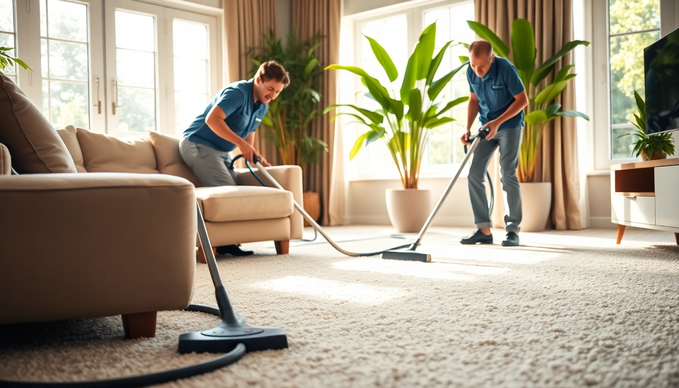 Carpet cleaning roseville ca service technician working in a bright living room.