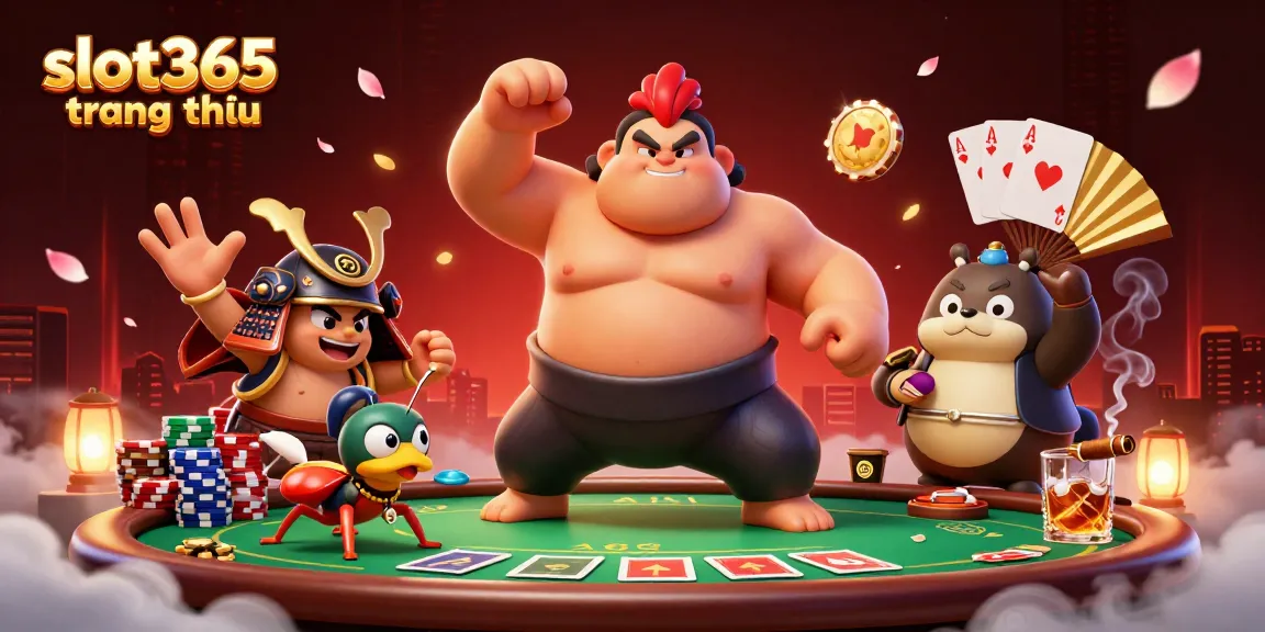Win big at slot365 trang chủ with a dynamic casino scene featuring a sumo rooster.