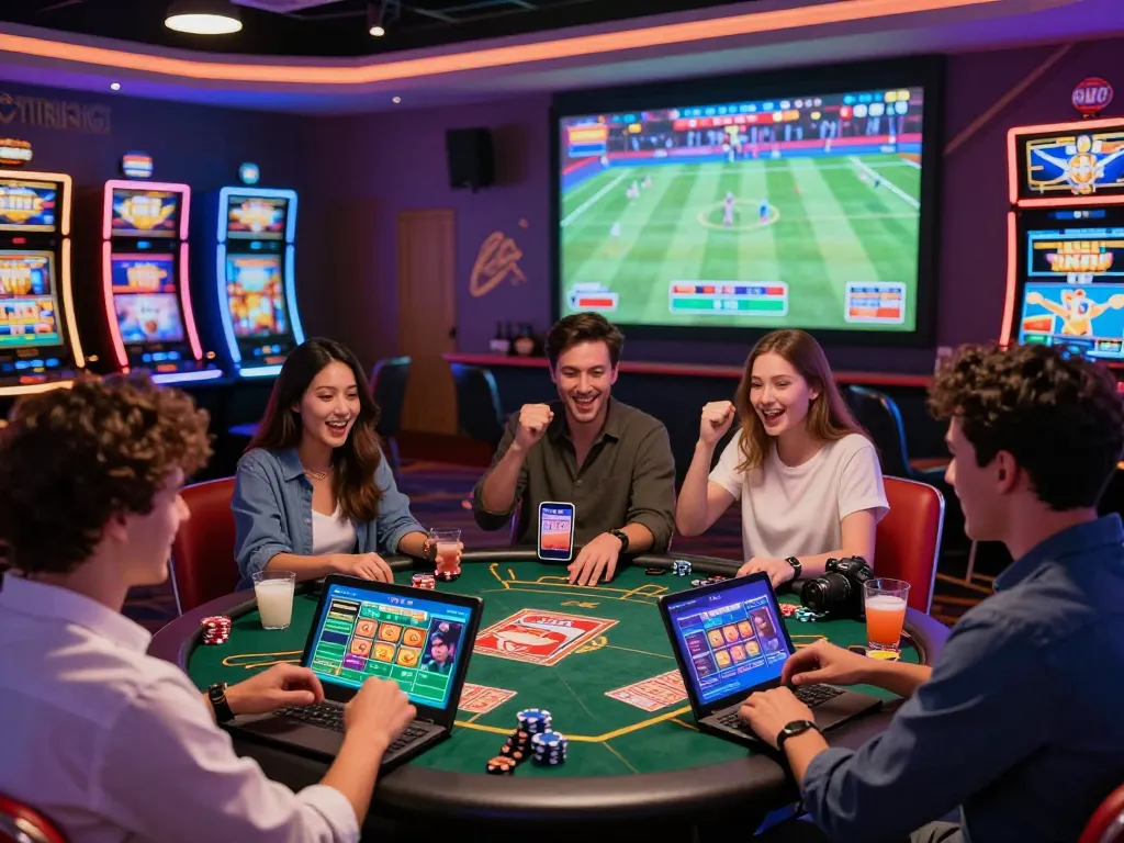 Players enjoying their experience on the NK88 online gaming platform, showcasing a modern casino environment.