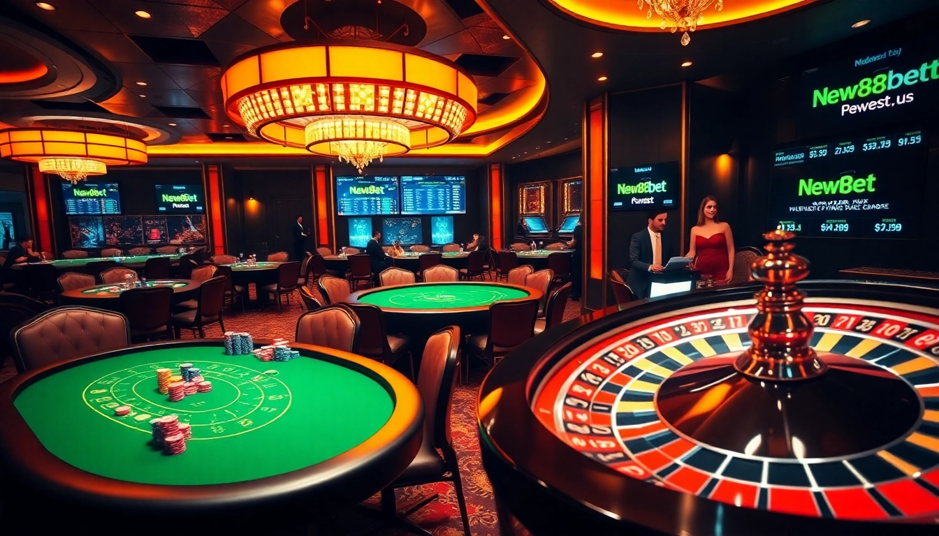 Experience the thrill of gaming at New88bet.us with vibrant casino tables and excited players.