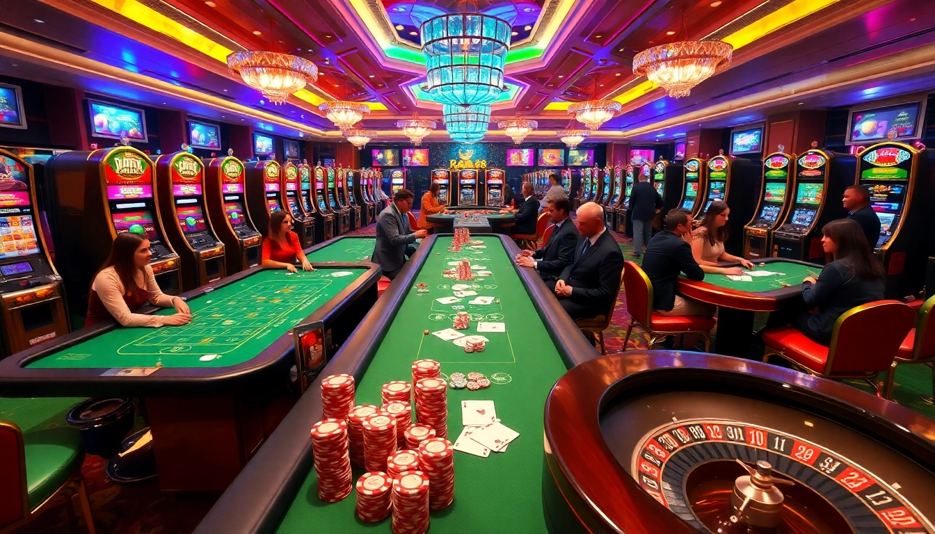 Excited players engaging in high-stakes games at a luxury casino featuring raja 88-themed elements.