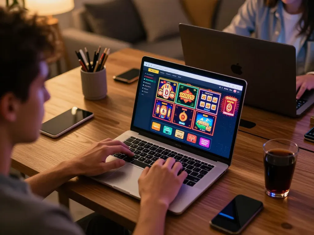 Engaging gameplay showcasing LINK SUNWIN platform on a laptop, creating an inviting online gaming atmosphere.
